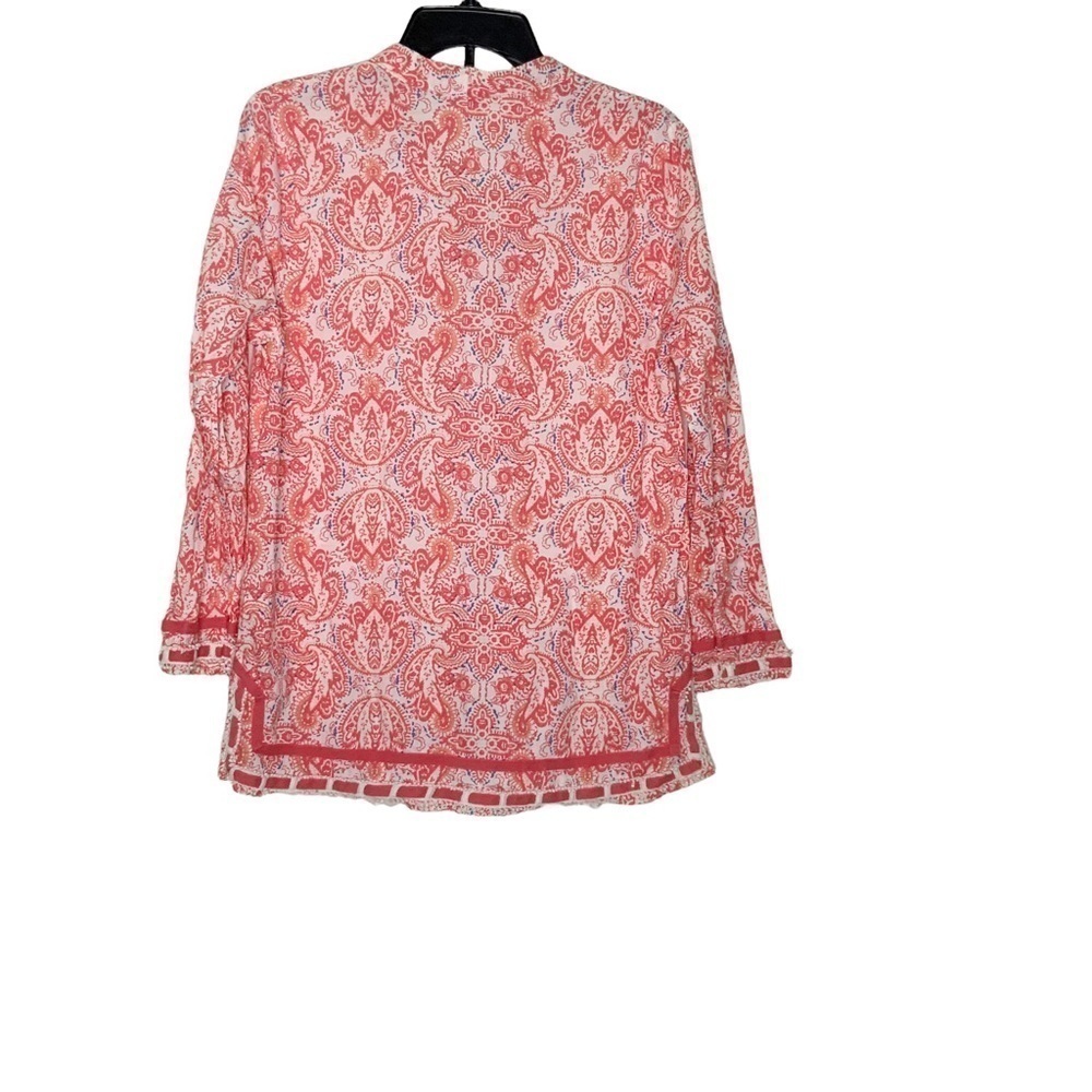 Saint Tropez West  long sleeve coral colored tunic blouse. V neckline. Size L - Picture 5 of 7